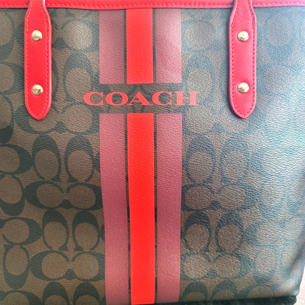 Coach Red and Brown Tote Bag